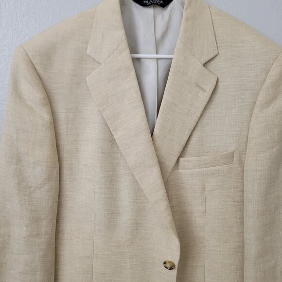 Jos A Bank Linen Sport Blazer Men’s 42 LG Tan Beige Linen Wool Blend